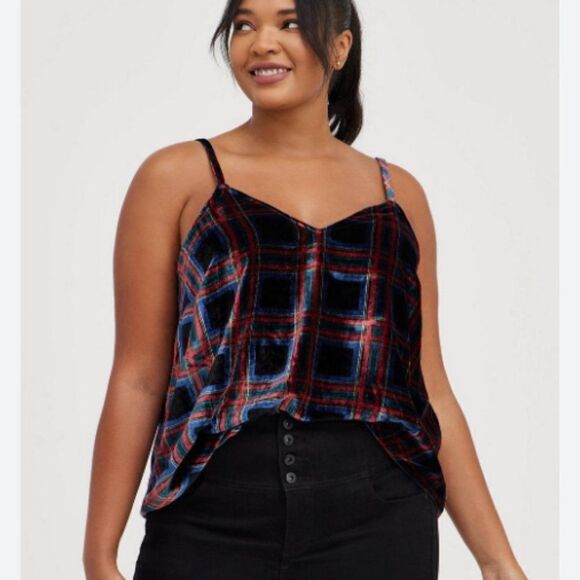 Torrid Sophie Velvet Swing Cami Plaid Tank Top Womens Size 00 M/L 10 - Picture 1 of 12